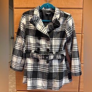 Amy Byer Kids Black and White Plaid Pea Coat size Large